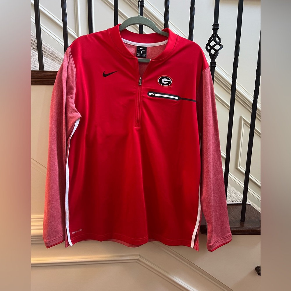 Nike Dri-fit UGA GEORGIA BULLDOGS Red and White Quarter-Zip Pullover LARGE